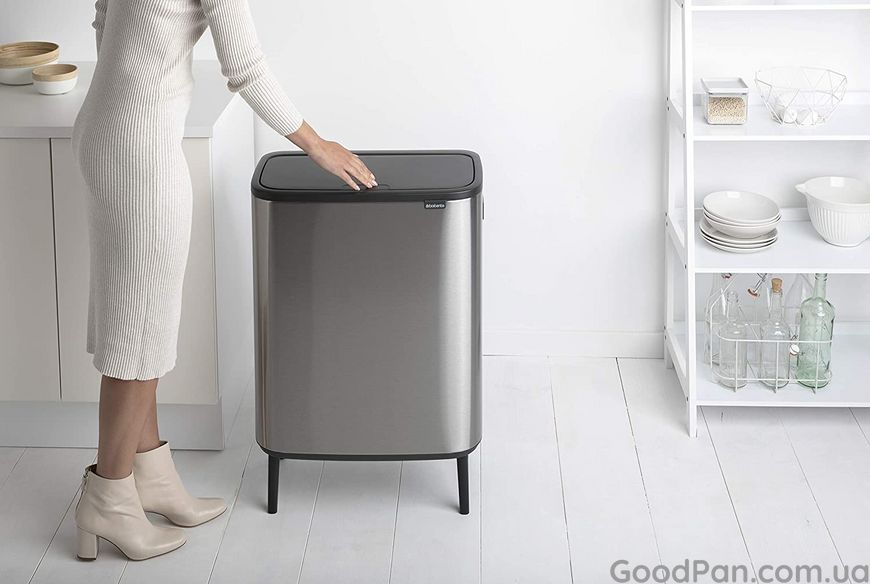 Ведро для мусора Brabantia Touch Bin Bo Hi 2х30 л, матовая сталь с защитой от отпечатков 130649 фото