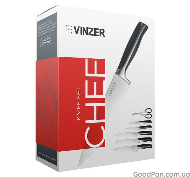 Набор ножей в деревянной подставке Vinzer Chef 7 пр 50119 фото