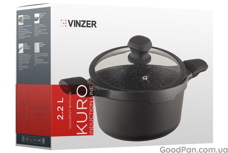 Кастрюля антипригарная с крышкой Vinzer Kuro Induction 20 см, 2.2 л 50427 фото