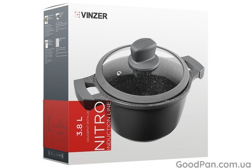 Кастрюля антипригарная с крышкой Vinzer Nitro Induction 24 см, 3.8 л 50458 фото