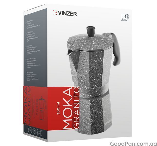 Кавоварка гейзерна Vinzer Moka granito сіра 0.485, на 9 чашок 50399 фото