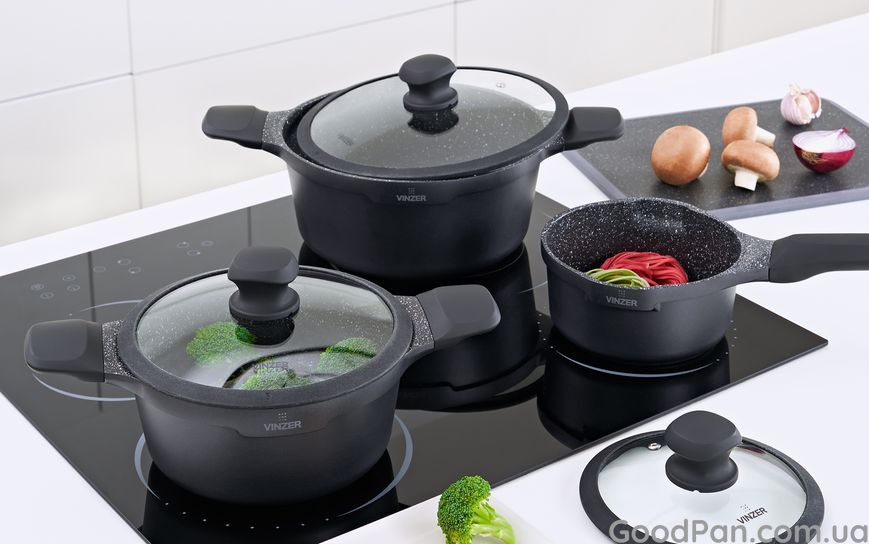 Ковш с антипригарной крышкой Vinzer Kuro Induction 16 см, 1.2 л 50426 фото