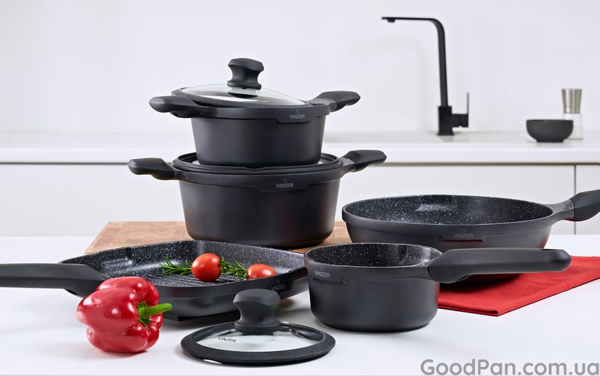 Ковш с антипригарной крышкой Vinzer Kuro Induction 16 см, 1.2 л 50426 фото