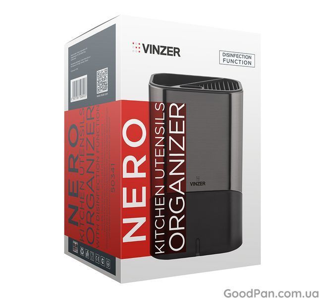 Органайзер для ножів і кухонних аксесуарів з іонізатором Vinzer Nero 15х11.7х22.7 см, чорний 50341 фото