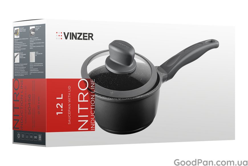 Ковш з кришкою антипригарний Vinzer Nitro Induction 16 см, 1.2 л 50456 фото