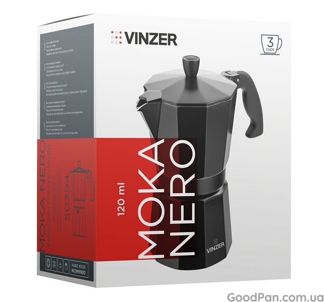 Кавоварка гейзерна Vinzer Moka Nero - чорна 0.12 л 50394 фото