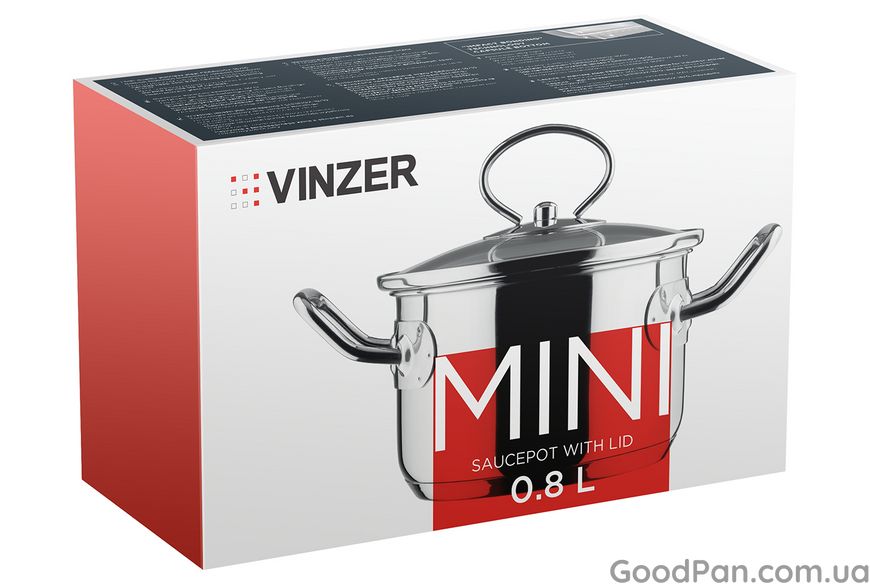 Каструля глянцева з кришкою Vinzer Mini 12 см, 0.8 л 50086 фото