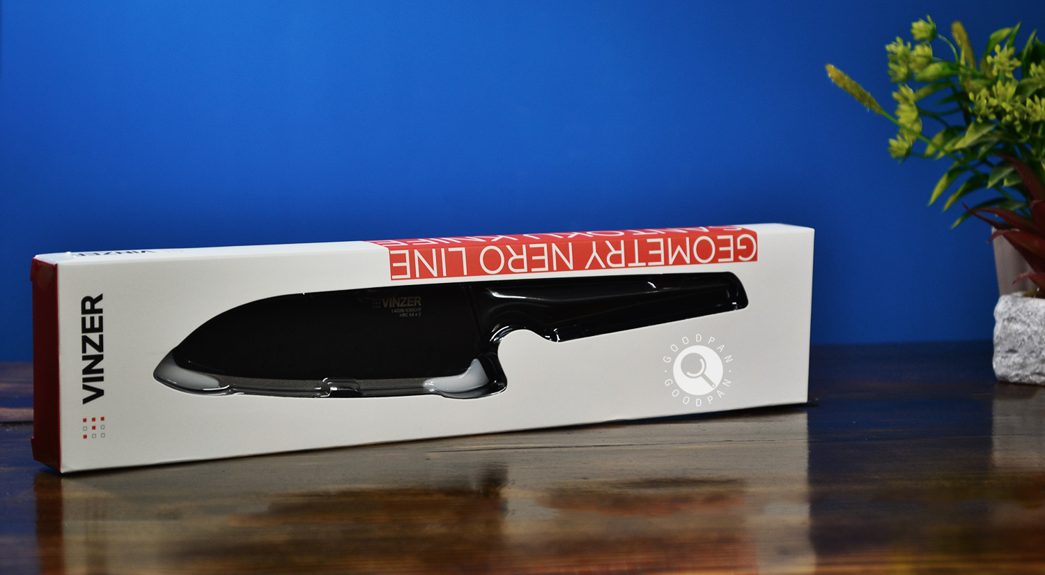 Нож Santoku Vinzer Nero - упаковка, вид с переда